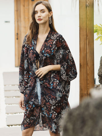 Black Flora Airy Cover Up - Shopmossrose